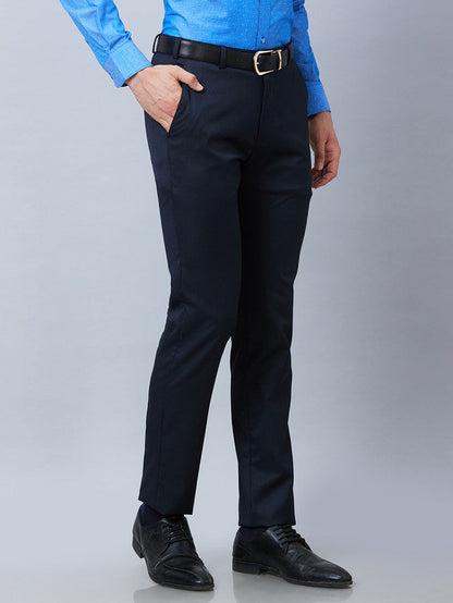 Raymond Blue Solid Slim Fit Polyester Blend Trouser