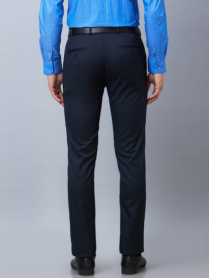 Raymond Blue Solid Slim Fit Polyester Blend Trouser