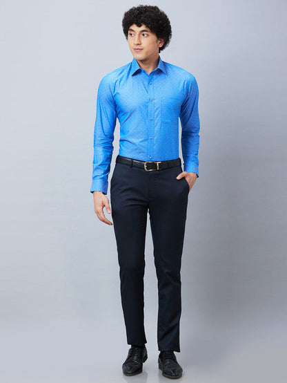 Raymond Blue Solid Slim Fit Polyester Blend Trouser