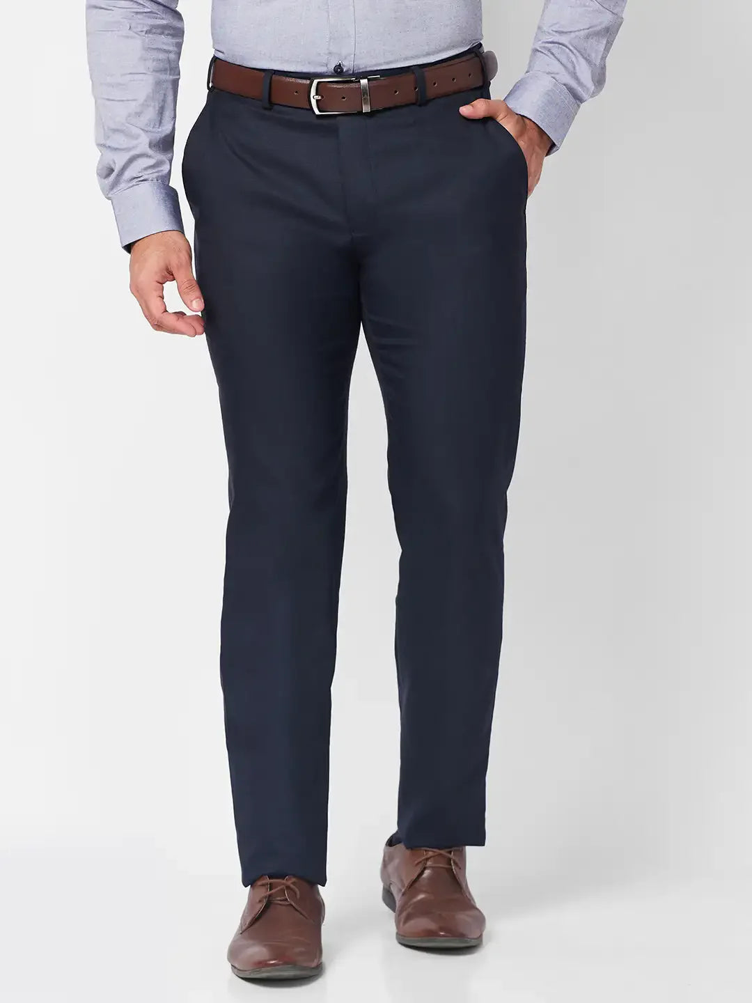 Raymond Men Blue Solid Slim Fit Polyester Blend Trouser