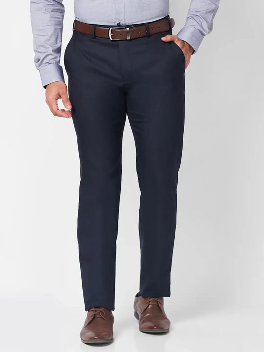 Raymond Men Blue Solid Slim Fit Polyester Blend Trouser