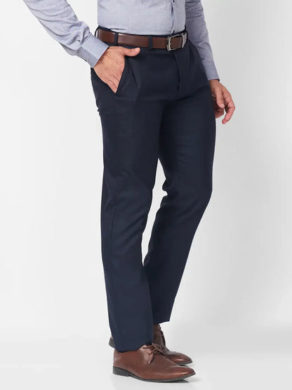 Raymond Men Blue Solid Slim Fit Polyester Blend Trouser
