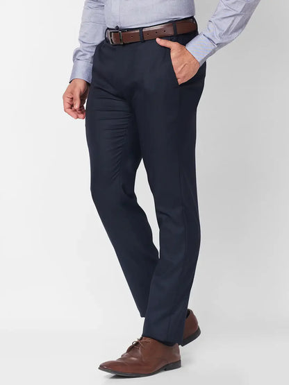 Raymond Men Blue Solid Slim Fit Polyester Blend Trouser