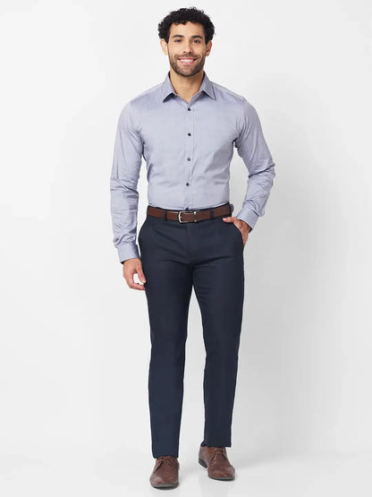 Raymond Men Blue Solid Slim Fit Polyester Blend Trouser