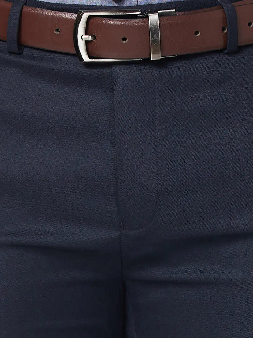 Raymond Men Blue Solid Slim Fit Polyester Blend Trouser