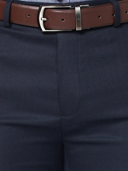 Raymond Men Blue Solid Slim Fit Polyester Blend Trouser