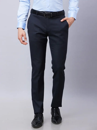 Raymond Men Blue Solid Slim Fit Polyester Blend Trousers
