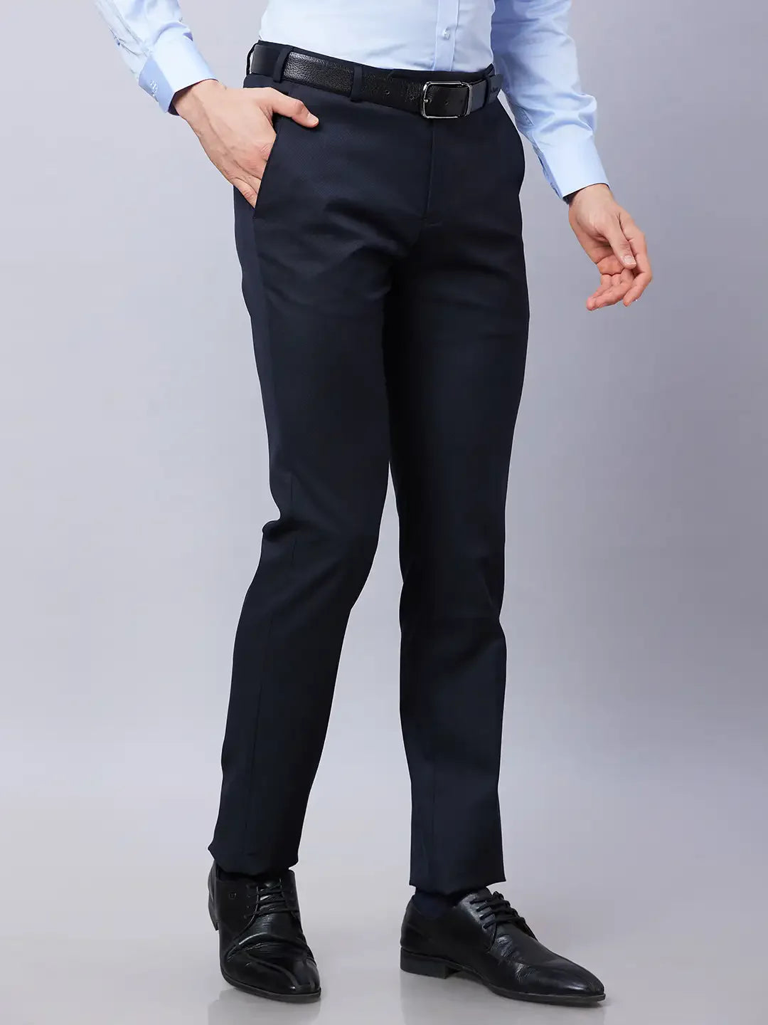 Raymond Men Blue Solid Slim Fit Polyester Blend Trousers