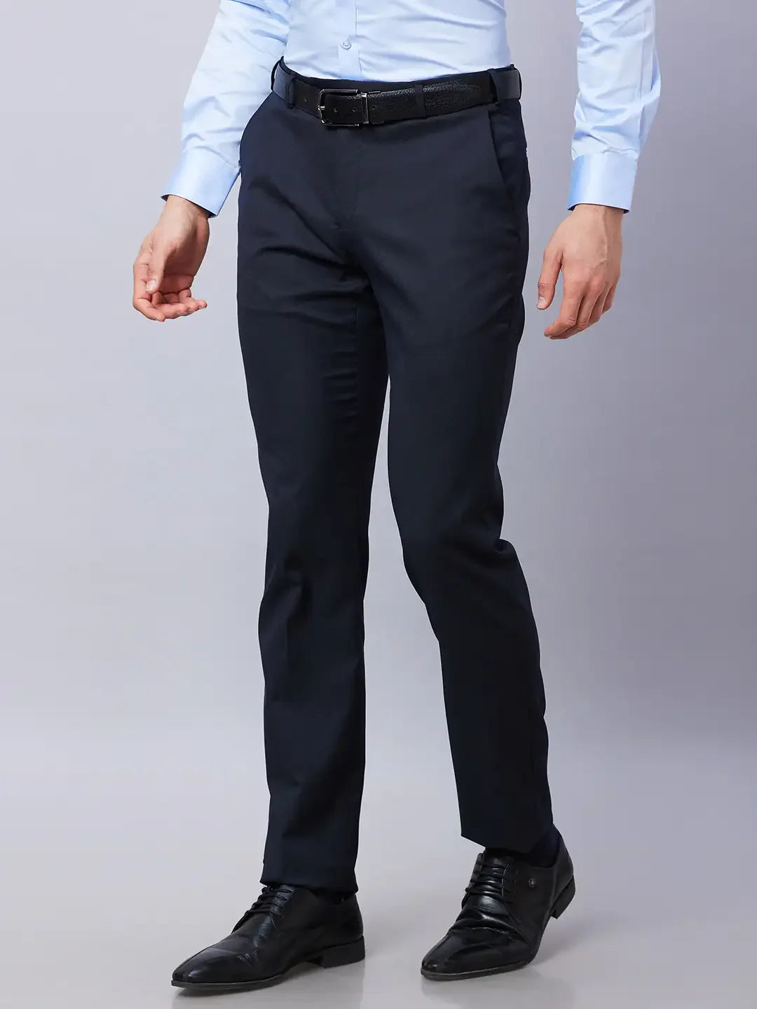 Raymond Men Blue Solid Slim Fit Polyester Blend Trousers