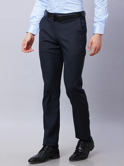 Raymond Men Blue Solid Slim Fit Polyester Blend Trousers