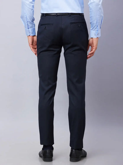 Raymond Men Blue Solid Slim Fit Polyester Blend Trousers
