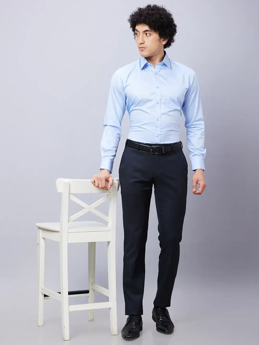 Raymond Men Blue Solid Slim Fit Polyester Blend Trousers