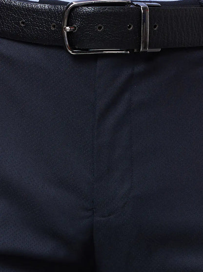 Raymond Men Blue Solid Slim Fit Polyester Blend Trousers