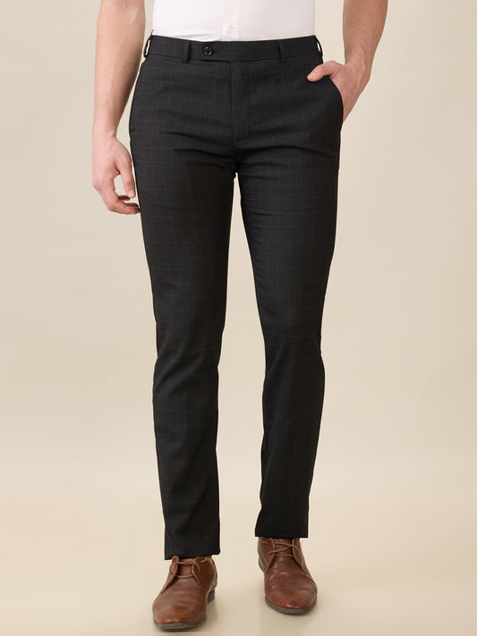 Raymond Men Black Checks Slim Fit Polyester Blend Trouser