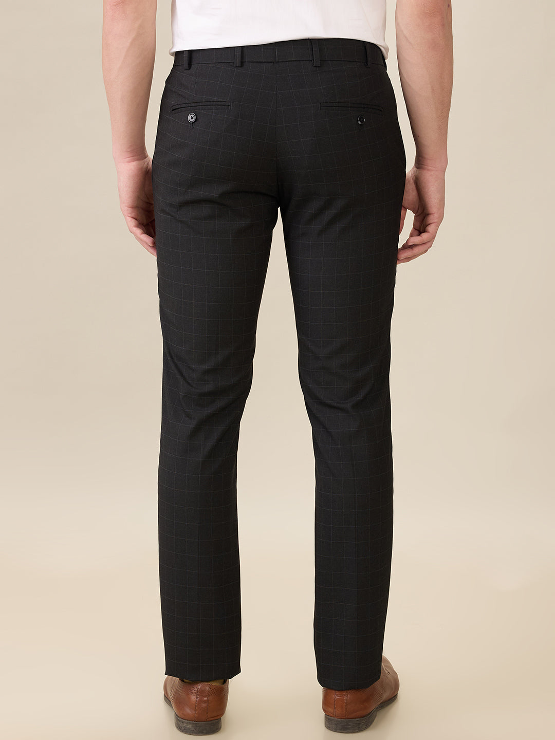 Raymond Men Black Checks Slim Fit Polyester Blend Trouser