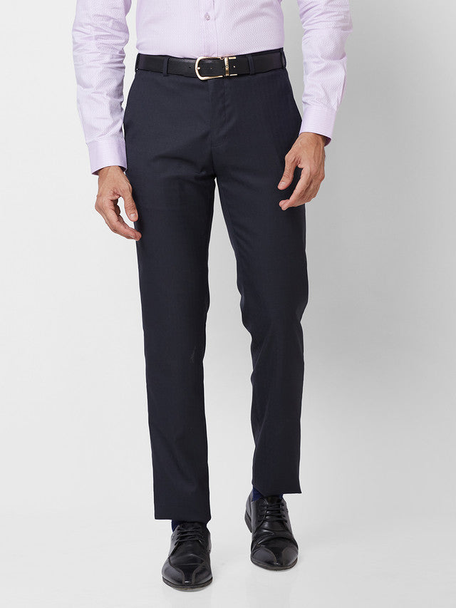 Raymond Men Blue Checks Slim Fit Polyester Blend Trouser