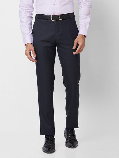 Raymond Men Blue Checks Slim Fit Polyester Blend Trouser