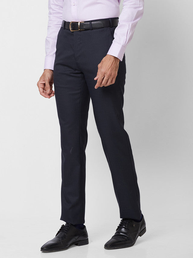 Raymond Men Blue Checks Slim Fit Polyester Blend Trouser