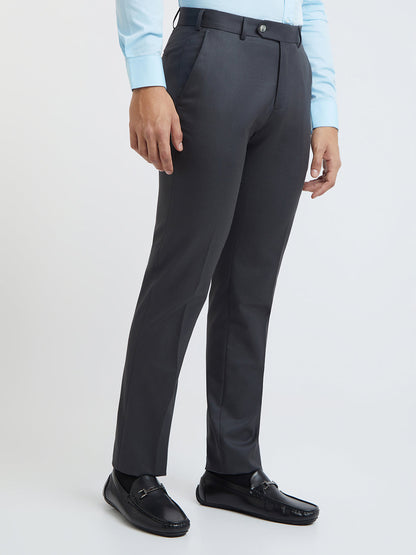 Raymond Men Grey Solid Slim Fit Polyester Blend Trouser