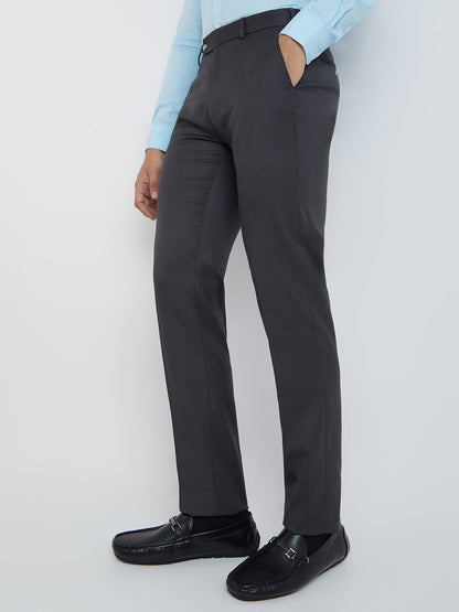 Raymond Men Grey Solid Slim Fit Polyester Blend Trouser