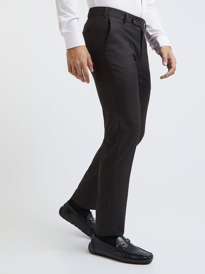 Raymond Men Brown Checks Slim Fit Polyester Blend Trouser