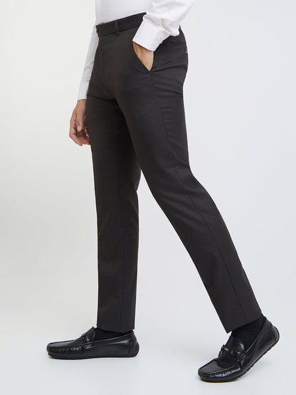 Raymond Men Brown Checks Slim Fit Polyester Blend Trouser