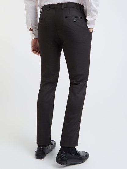 Raymond Men Brown Checks Slim Fit Polyester Blend Trouser
