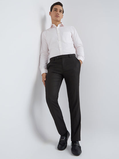 Raymond Men Brown Checks Slim Fit Polyester Blend Trouser