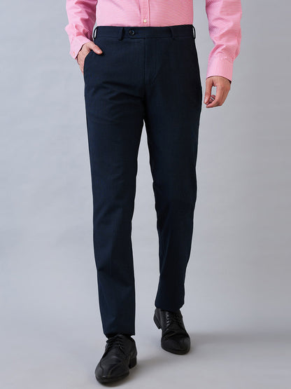 Raymond Men Blue Solid Slim Fit Polyester Blend Trouser