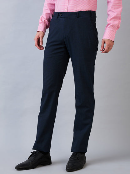 Raymond Men Blue Solid Slim Fit Polyester Blend Trouser