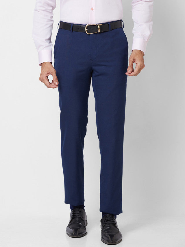 Raymond Men Blue Solid Slim Fit Polyester Blend Trouser