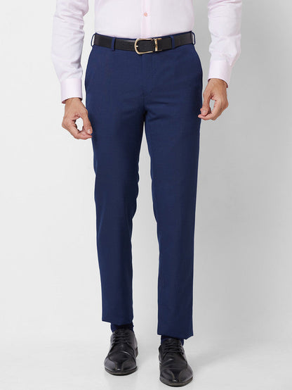 Raymond Men Blue Solid Slim Fit Polyester Blend Trouser
