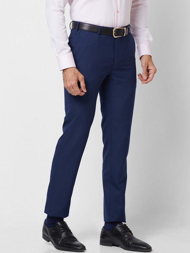 Raymond Men Blue Solid Slim Fit Polyester Blend Trouser