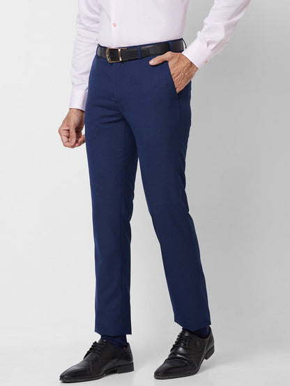 Raymond Men Blue Solid Slim Fit Polyester Blend Trouser
