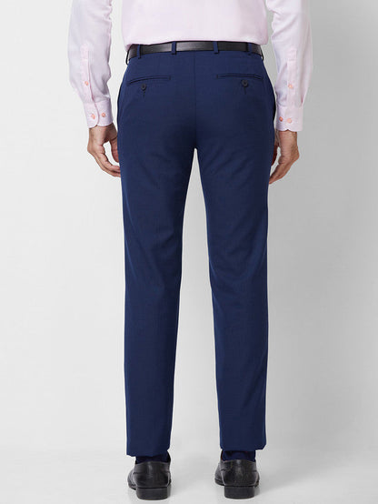 Raymond Men Blue Solid Slim Fit Polyester Blend Trouser