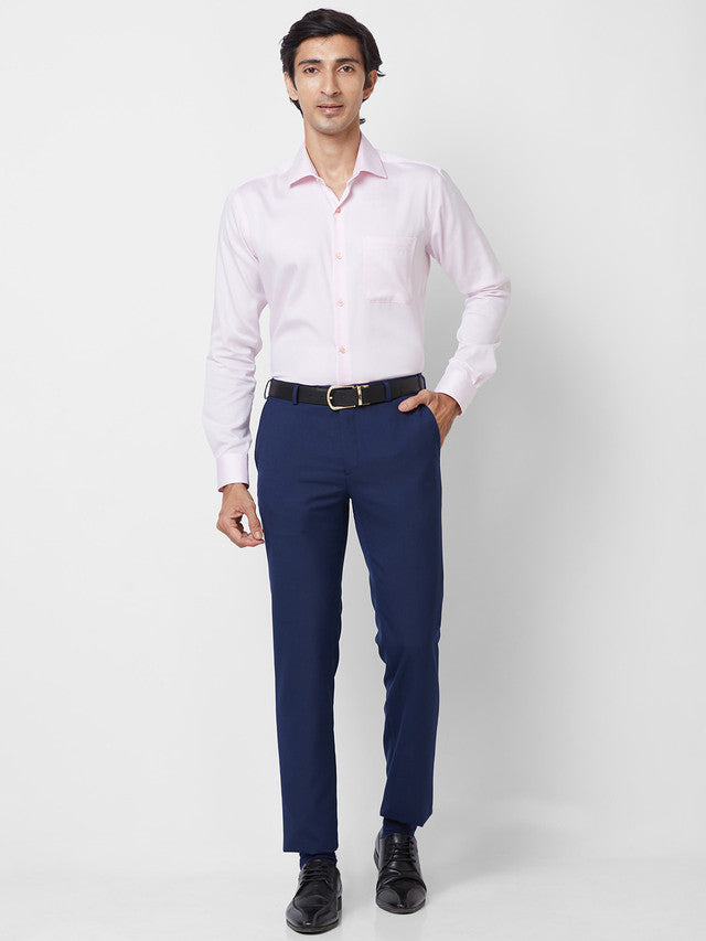 Raymond Men Blue Solid Slim Fit Polyester Blend Trouser