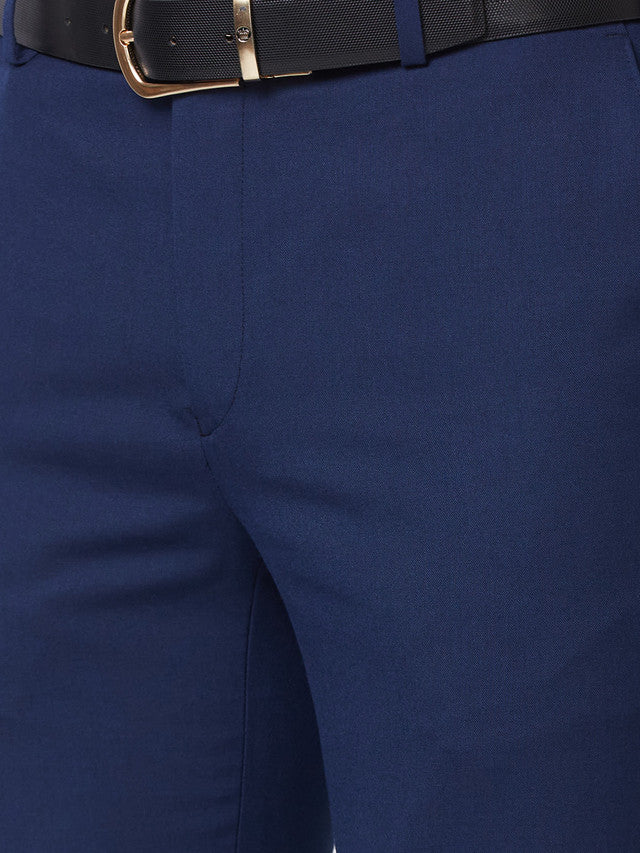 Raymond Men Blue Solid Slim Fit Polyester Blend Trouser