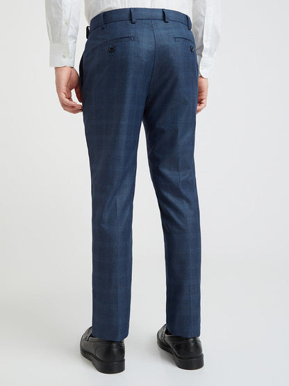 Raymond Blue Checks Slim Fit Polyester Blend Trouser