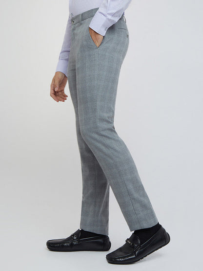 Raymond Grey Checks Slim Fit Polyester Blend Trouser