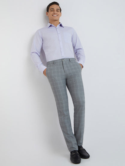 Raymond Grey Checks Slim Fit Polyester Blend Trouser