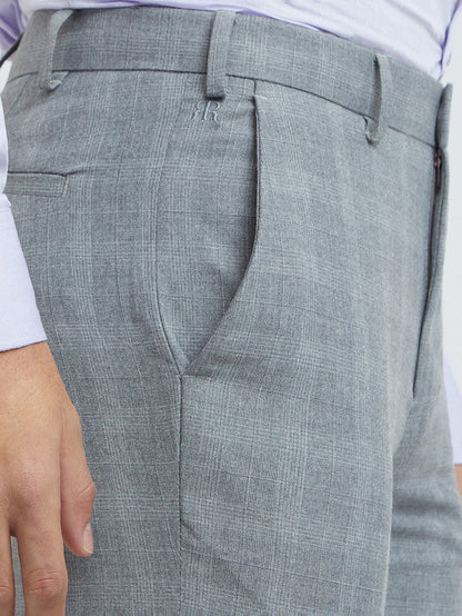 Raymond Grey Checks Slim Fit Polyester Blend Trouser