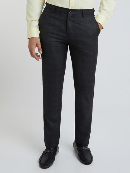 Raymond Black Checks Slim Fit Polyester Blend Trouser