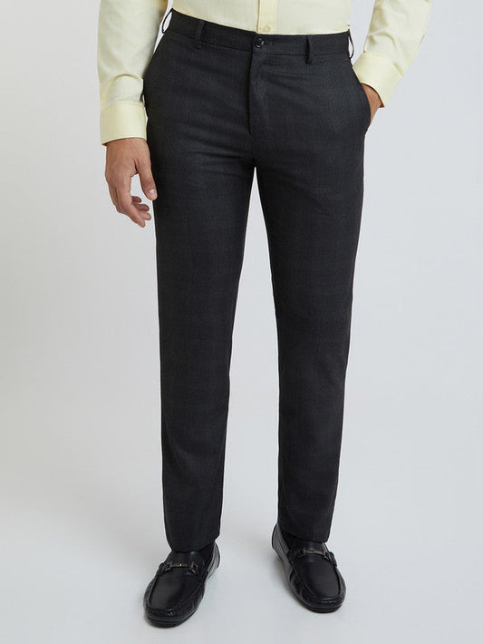 Raymond Black Checks Slim Fit Polyester Blend Trouser