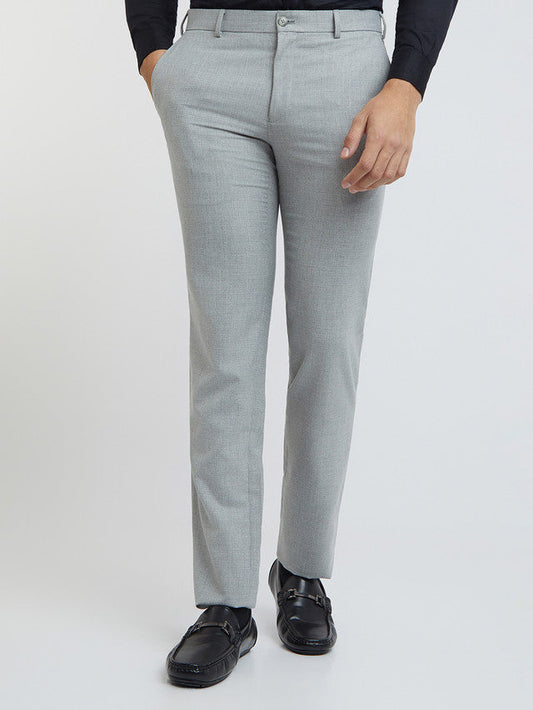 Raymond Grey Structure Slim Fit Polyester Blend Trouser