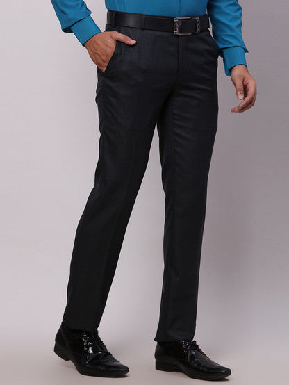 Raymond Grey Structure Slim Fit Polyester Blend Trouser