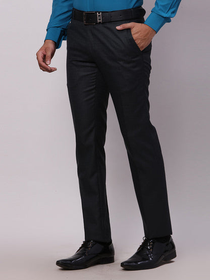 Raymond Grey Structure Slim Fit Polyester Blend Trouser