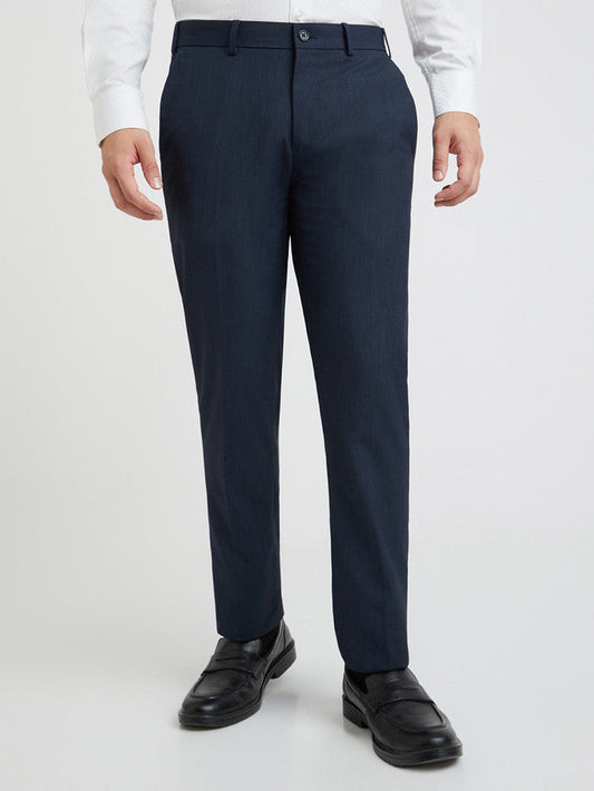 Raymond Blue Solid Slim Fit Polyester Blend Trouser