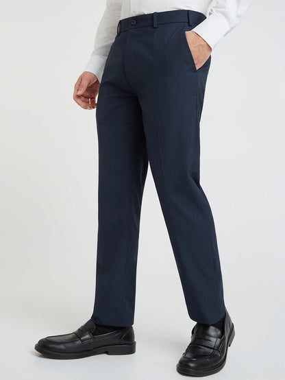 Raymond Blue Solid Slim Fit Polyester Blend Trouser