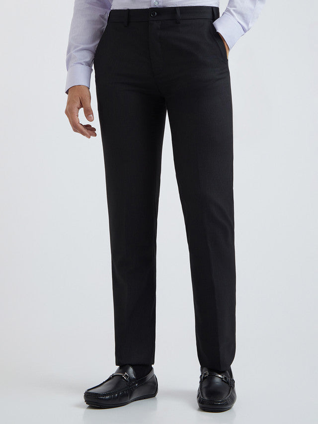 Raymond Black Solid Slim Fit Polyester Blend Trouser