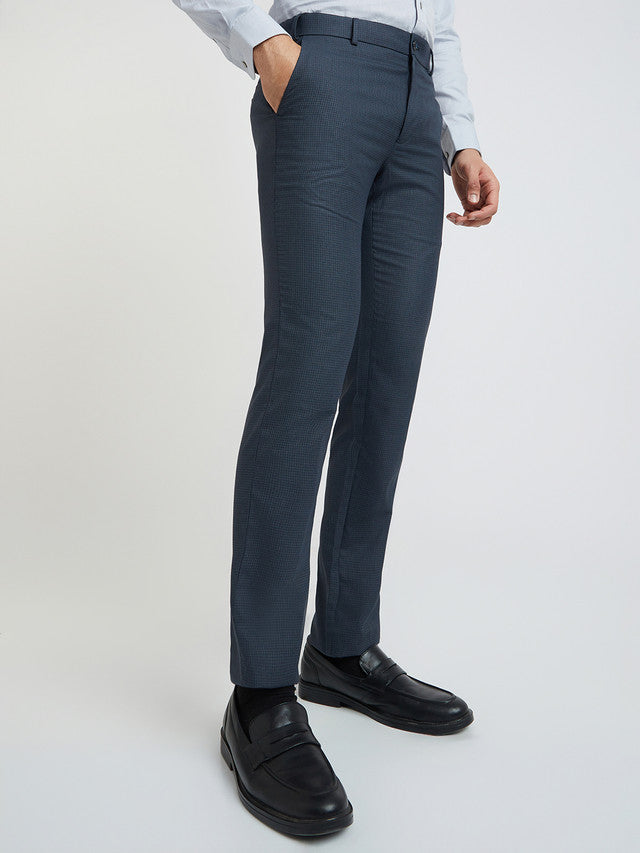 Raymond Blue Structure Slim Fit Polyester Blend Trouser
